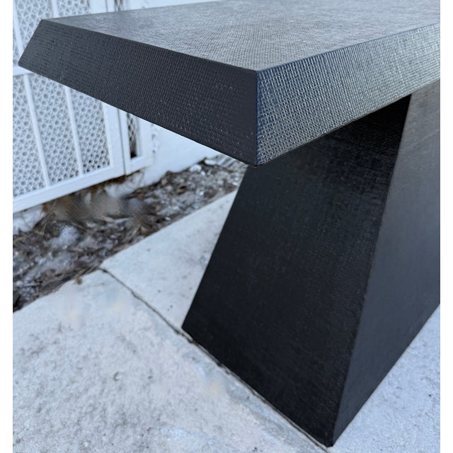 1980s Large Postmodern Grasscloth Covered Console Table From 80's For Sale - Image 5 of 8