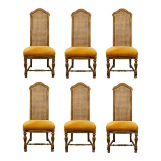 Hibriten Furniture Italian Neoclassical Cane Back Dining Side Chairs - Set of 6 For Sale