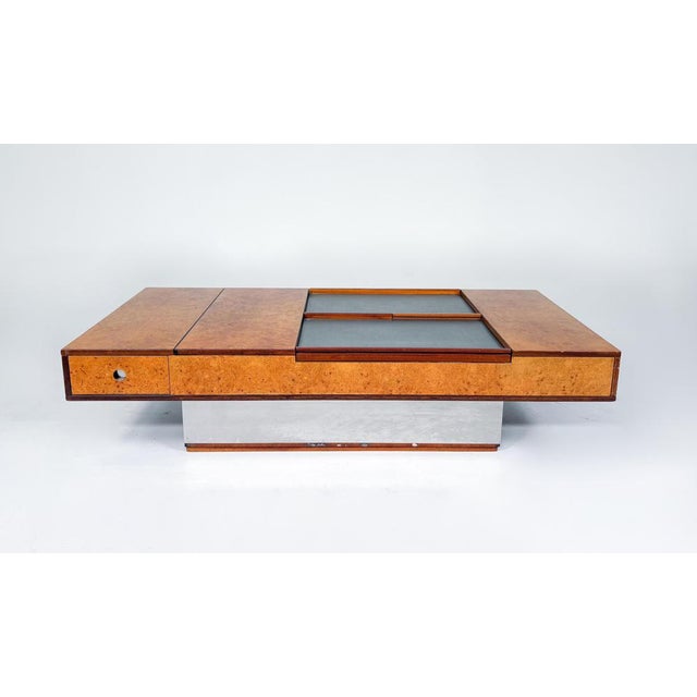 Mid-Century Burl Wood and Metal Coffee Table attributed to Guido Faleschini, 1970s For Sale - Image 6 of 15