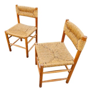 Vintage French Pine Dining Chairs, 1950s, Set of 2 For Sale