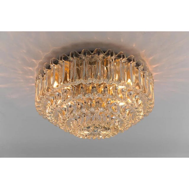 Elegant Four-Tier Crystal Glass Flush Mount Light by Limburg, 1960s Germany The fixture need 2 x E27 standard bulb. Light...