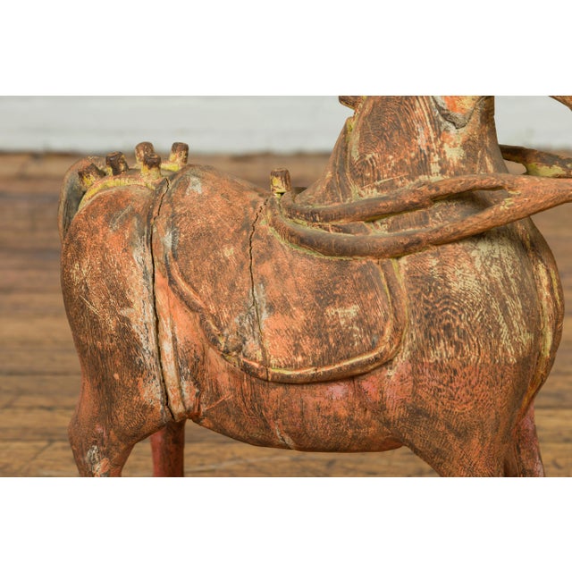 Brown Mid 20th Century Small Vintage Indian Exterior Rust Colored and Carved Wooden Horse from Madras For Sale - Image 8 of 13