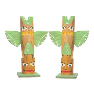 1960s Midcentury Souvenir Totem Poles Sculptures, Pair For Sale