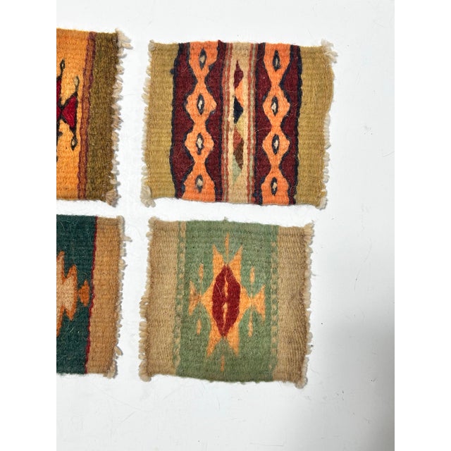 Rustic Vintage Southwestern Wool Textile Coasters, Set of 4, Handwoven Kilim Style For Sale - Image 3 of 7