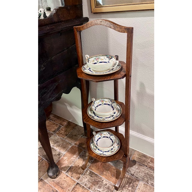 Antique Edwardian Quartersawn Oak 3-Tier Folding Cake Stand For Sale - Image 10 of 16