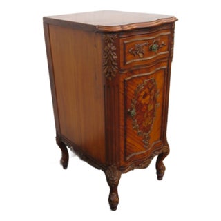 French Early 1900s Johnson Furniture Carved Inlay Tall Nightstand Side End Table 6235 For Sale