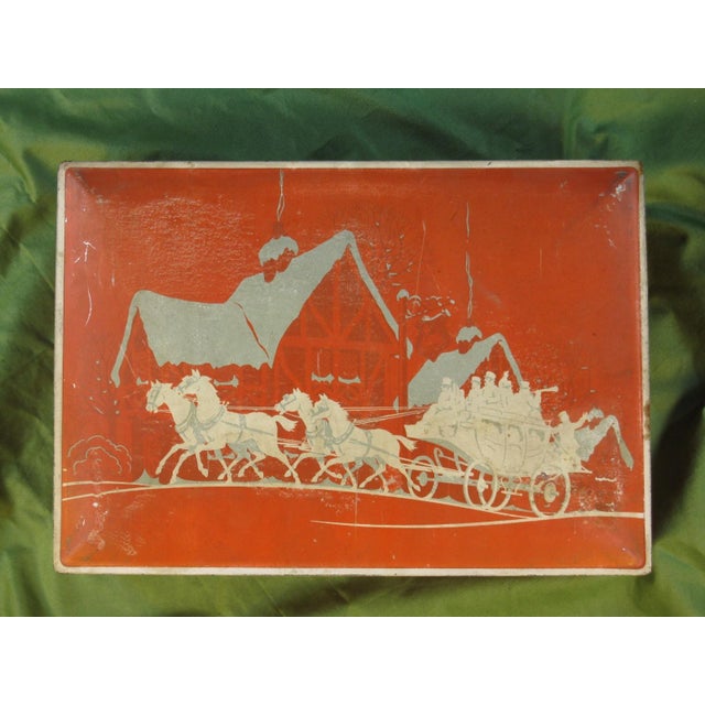 Art Deco Tin / Box Nabisco Cookies or Crackers Metal Vintage Xmiss Horse Carriage For Sale - Image 3 of 16
