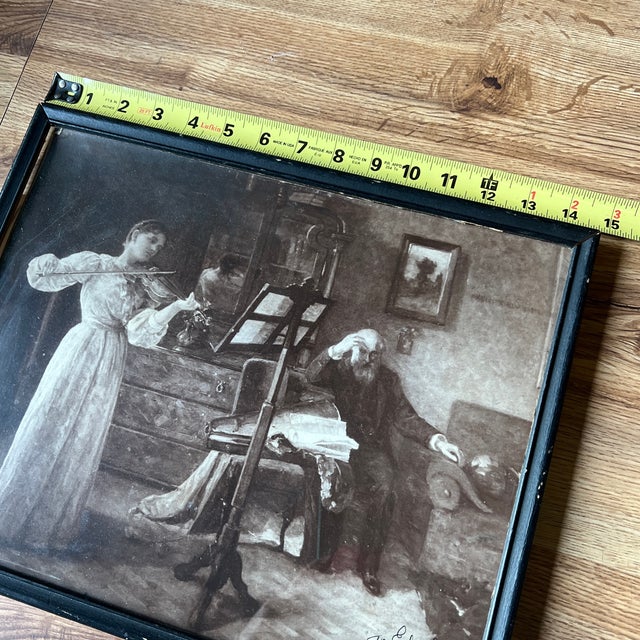 Wood Vintage French Print of "The Violin Lesson" in a Frame For Sale - Image 7 of 9