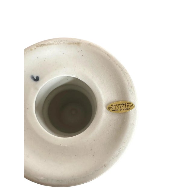 Vintage Silvestri Blue and White Ceramic Candlestick Holders- Set of 3 For Sale - Image 10 of 11