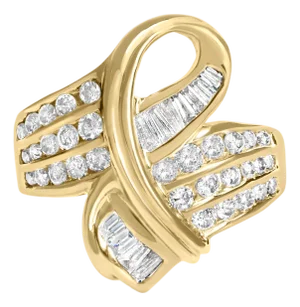 14K Yellow Gold 1 1/3 Cttw Channel Set Diamond Bypass Cocktail Ring (J-K Color, I1-I2 Clarity) - Ring Size 7