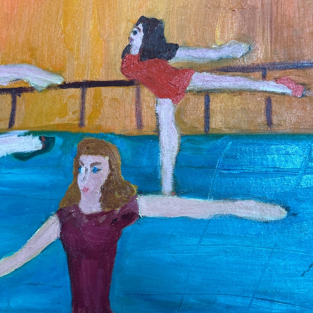 Folk Art 1970’s Original Folk Art Ballet Dancers Painting on Canvas For Sale - Image 3 of 5