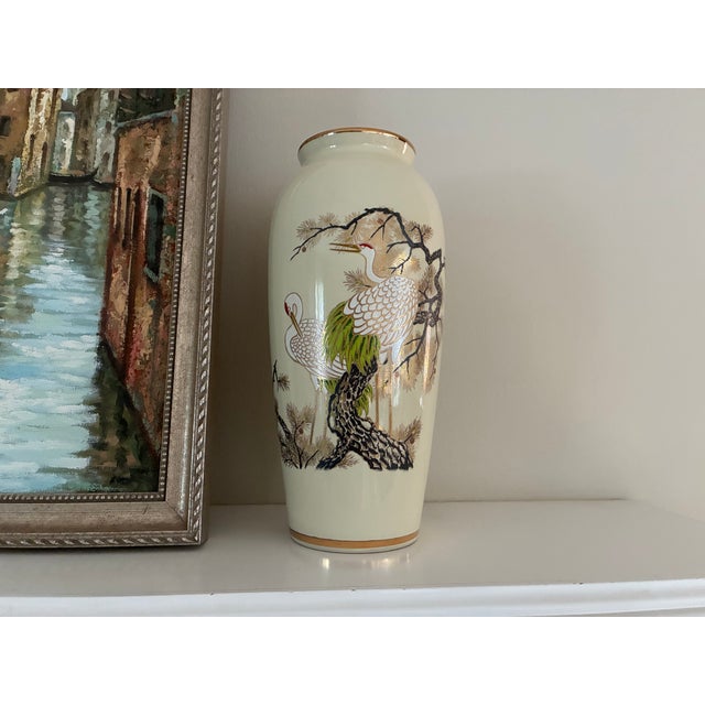 Mid-Century Modern Hand Painted Japanese Crane Vase For Sale - Image 3 of 4