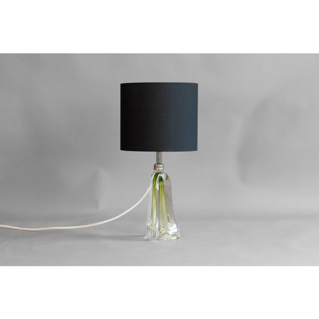 Mid-Century small size green crystal glass table lamp. Re-wired and tested. Shade not included. France circa 1960. UK Plug...