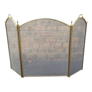 Arts and Crafts Style Wire Mesh and Brass Trifold Fire Screen For Sale