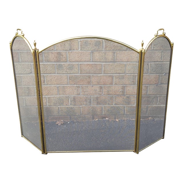 Arts and Crafts Style Wire Mesh and Brass Trifold Fire Screen For Sale