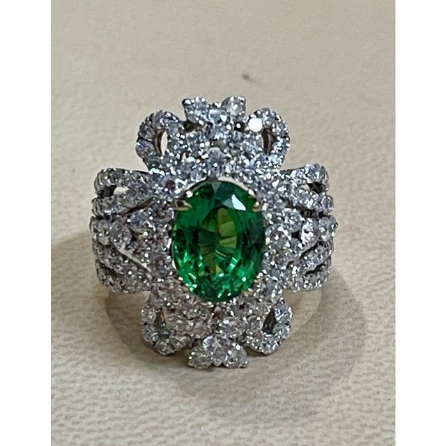 4 Carat Oval Tsavorite & 2.9 Carat Diamond in 18 Karat White Gold Ring Estate For Sale - Image 14 of 18