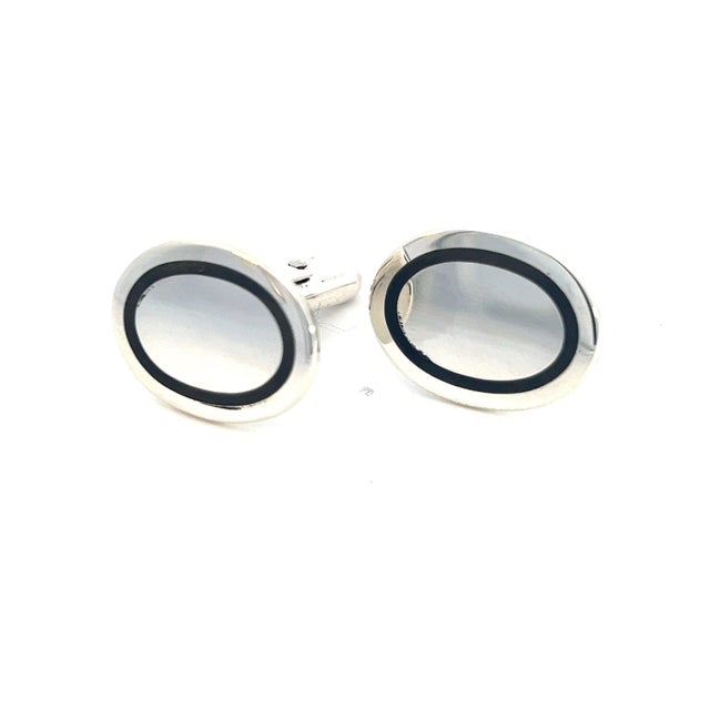 Silver 1990s Pair of Tiffany & Co Estate Mens Silver & Blue Enamel Cufflinks Silver For Sale - Image 8 of 10