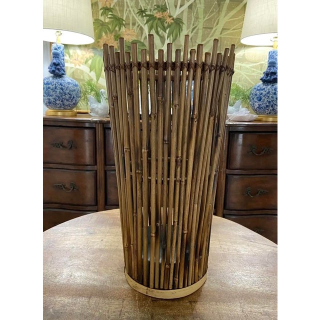 French Mid 20th Century Natural Rattan Bamboo Umbrella Stand or Cane Holder For Sale - Image 3 of 8