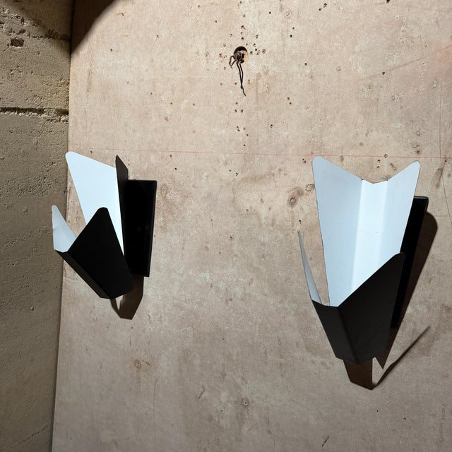 French-Italian Design Pablo Romo Black Metal Wall Sconce Pair For Sale - Image 4 of 6