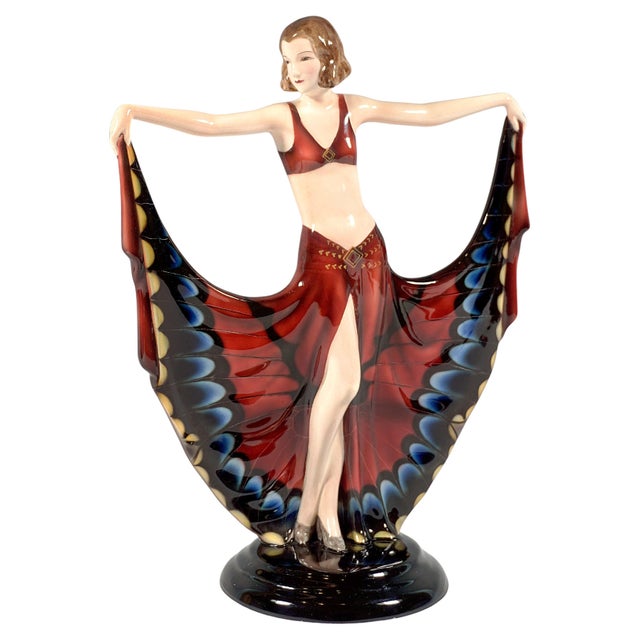 Ceramic Art Deco Dancer in Butterfly Skirt attributed to Josef Lorenzl for Goldscheider, 1931 For Sale - Image 7 of 7