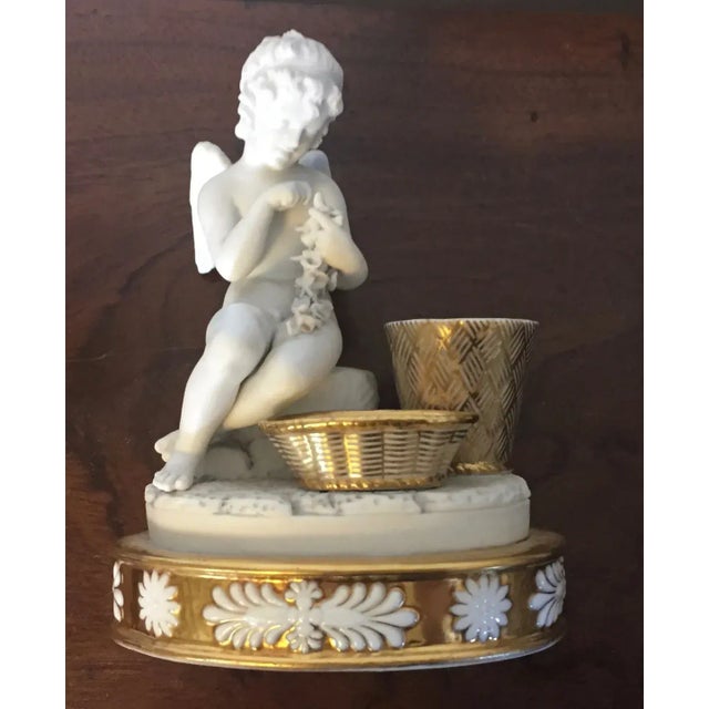 Gold Antique Early 19th Century French Empire Porcelain Inkwell in Gold & White Featuring a Cherub For Sale - Image 8 of 13
