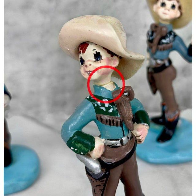 Blue Mid-Century Flamboyant Cowboy Ceramic Figural Sculpture - Set of 3 For Sale - Image 8 of 11