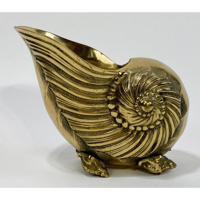 Vintage Brass Nautilus Shell Planter Cachepot For Sale - Image 4 of 9