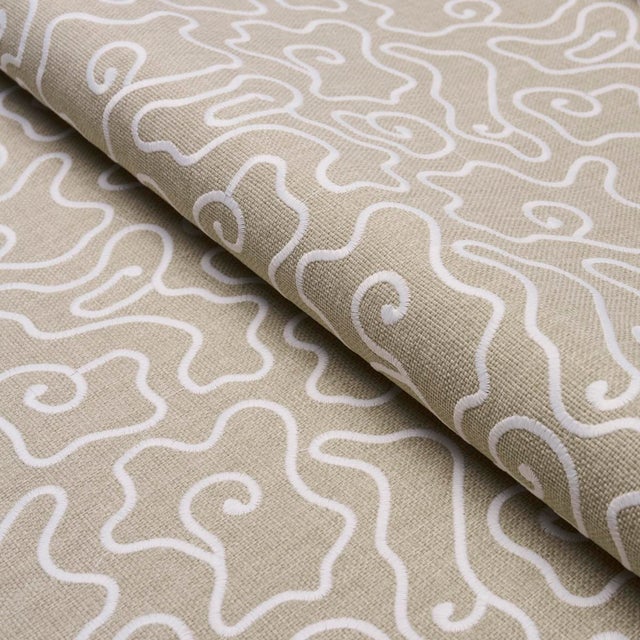 Schumacher Noyo Indoor/Outdoor Embroidery Fabric In Flax For Sale