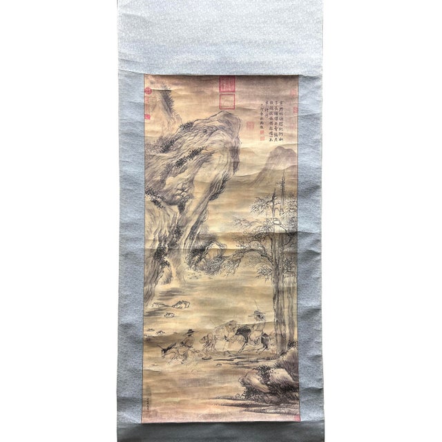 Discover the serene beauty of traditional Asian art with this exquisite vintage Chinese scroll painting. Featuring...