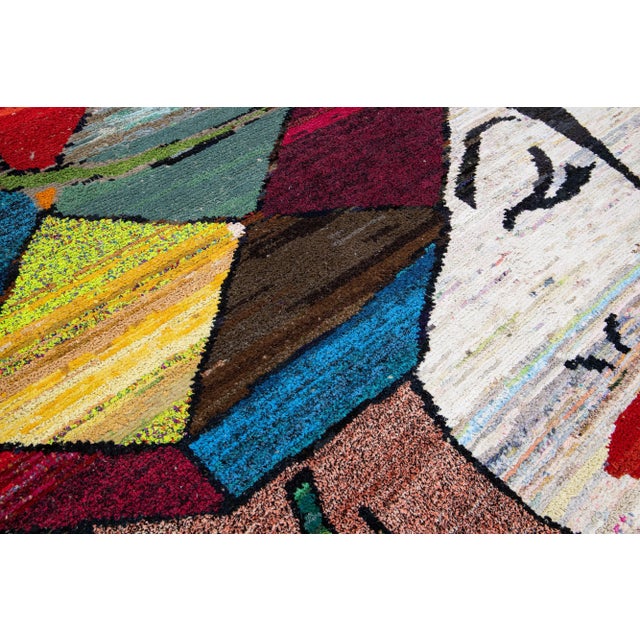 Modern Turkish Handmade Multicolor Wool Rug With Expressionism Design For Sale - Image 10 of 11