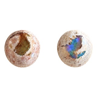 Vintage Mexican Fire Opal Cabochon Earrings, Pair For Sale