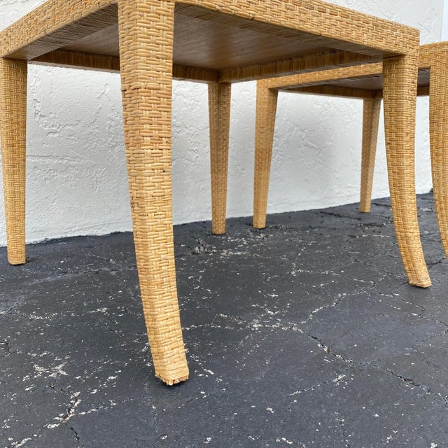 Brown Vintage Rattan Square End Tables With Natural Woven Wicker - Set of 2 For Sale - Image 8 of 13