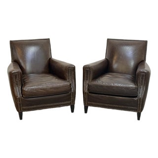 Pair of Restoration Hardware Leather Chairs For Sale