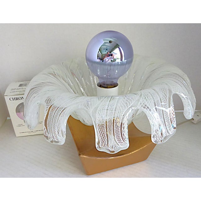 Unusual Mid Century Modern Murano Glass Table / Shelf Lamp Latticino Technique 1950s For Sale - Image 15 of 16