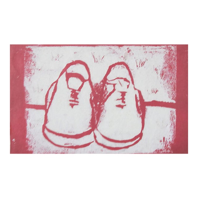 Mid Century Block Print of Sneakers For Sale