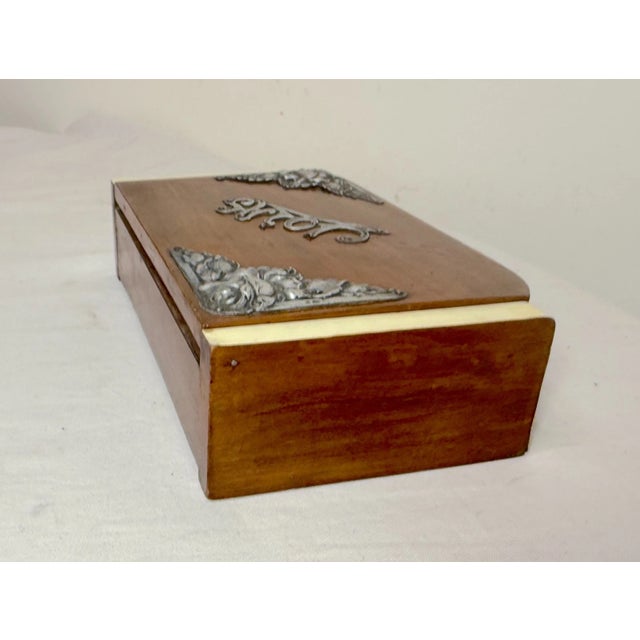 1910s Quality Antique Handmade Wood Sterling Silver Celluloid Jewelry Box Casket For Sale - Image 5 of 11