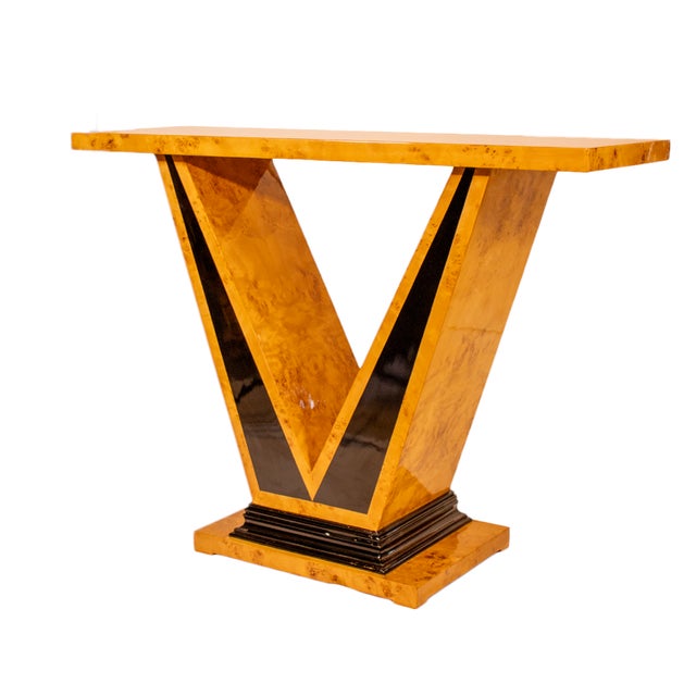 Art Deco Console Table in Burl Walnut Veneer and Black Lacquer For Sale - Image 6 of 6