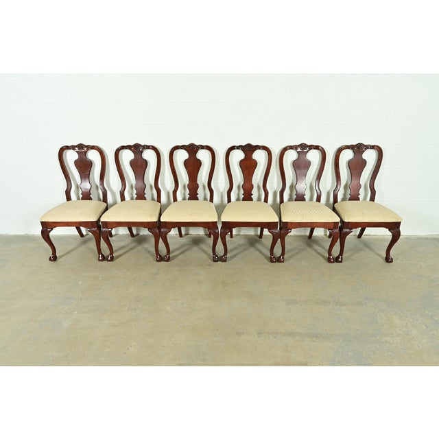 English Thomasville Chippendale Carved Cherry Wood Dining Chairs, Set of Six For Sale - Image 3 of 13