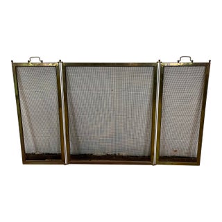 Brass 3 Panel Folding Fire Screen Mesh Insert For Sale