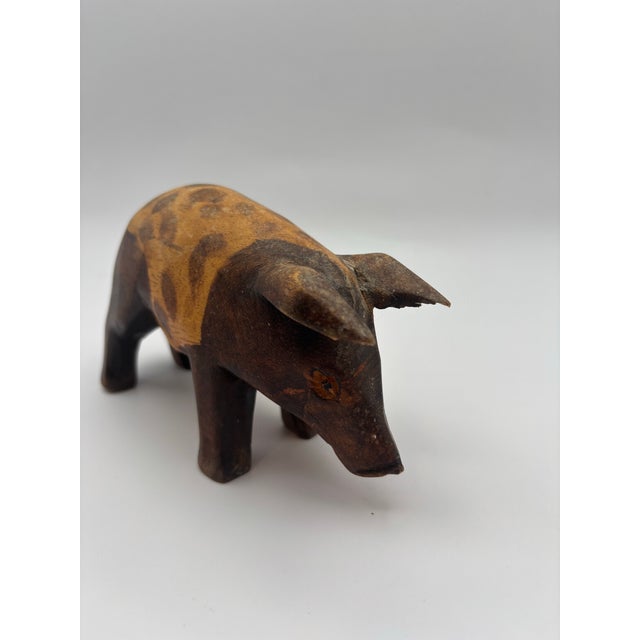 Folk Art Vintage Hand-Carved Wood Pig Folk Art Sculpture For Sale - Image 3 of 10