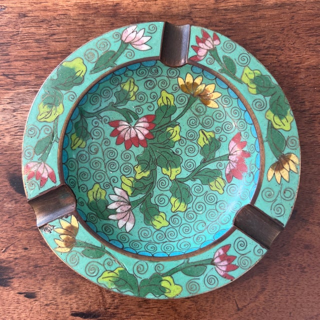 Antique Chinese Turquoise Blue Cloisinne Ashtray