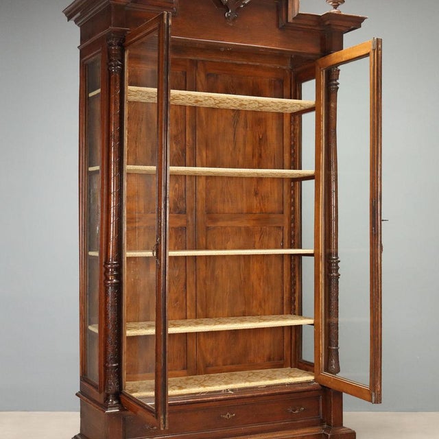 Walnut Display Cabinet with Glass Doors For Sale - Image 3 of 13
