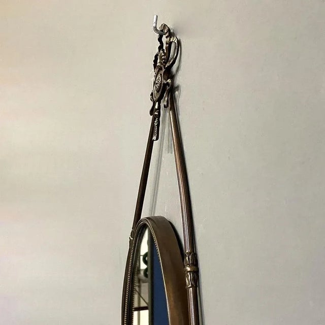 Metal Mid-Century Modern Brass Wall Mirror with Ribbon and Decorations, Italy, 1950s For Sale - Image 7 of 12