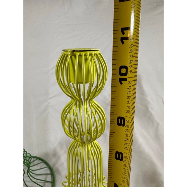 Very cool and very rare wire enamel, taper candle holders Tall, one isn’t bright, Kelly Green short one is in a