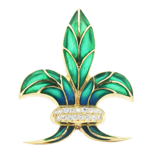 Late 20th Century Plique-a-Jour Enamel Fluer De Lis and Diamond Pin