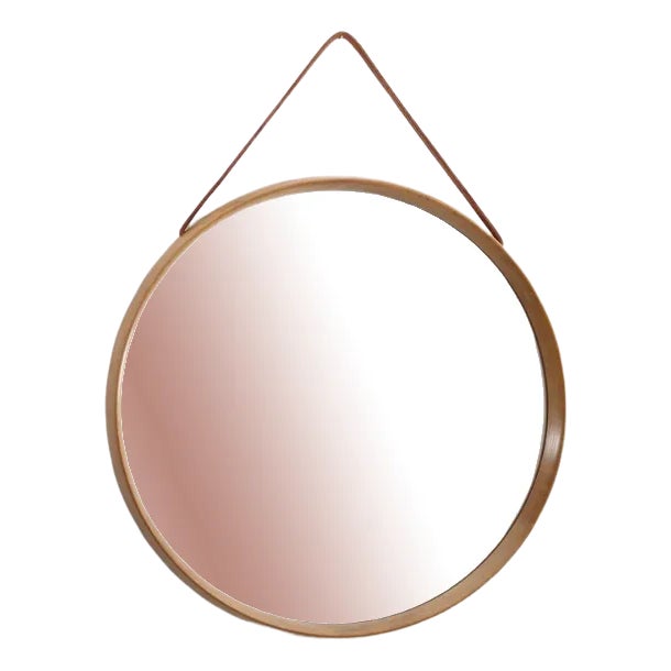 Mid-Century Swedish Round Mirror in Oak by Uno & Östen Kristiansson for Luxus For Sale