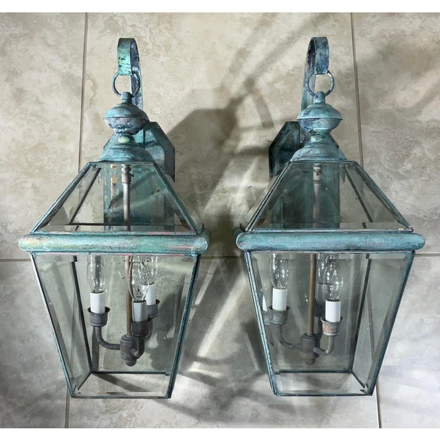 Pair of Vintage Solid Brass Lanterns - 10”w X 11” X 20”.5 High For Sale - Image 12 of 12