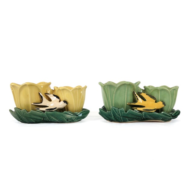 Green Set of 2 Vintage McCoy Planters - Birds and Tulips Double Planters For Sale - Image 8 of 14