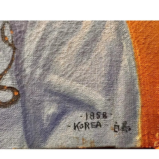 Mid 20th Century Portrait Oil on Canvas Painting of Cowboy Signed, Korea 1958 For Sale In Philadelphia - Image 6 of 8