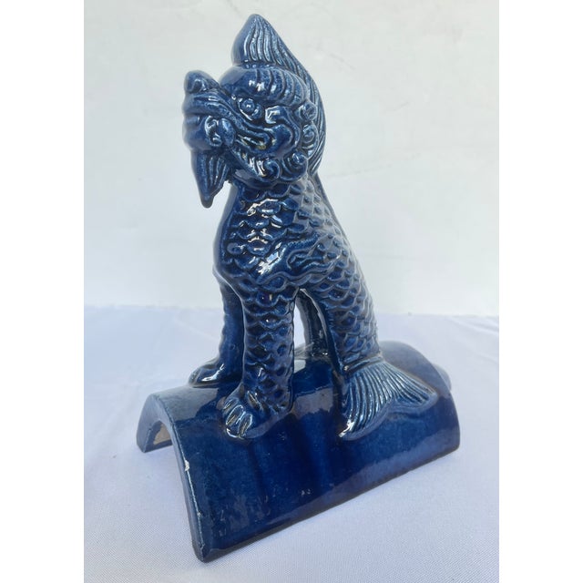 Vintage Cobalt Blue Chinese Ceramic Roof Tile Figurines - Set of 4 For Sale - Image 13 of 18